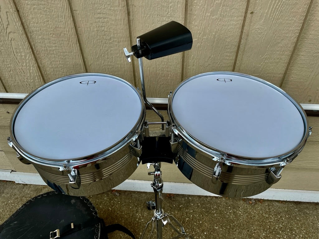 GP Percussion LT156 Complete 13" & 14" Timbales Drum Set with Stand, Cases and Cowbell