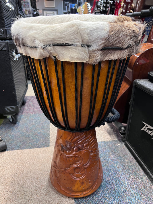 Djembe Drum with Hand Carved Dragon